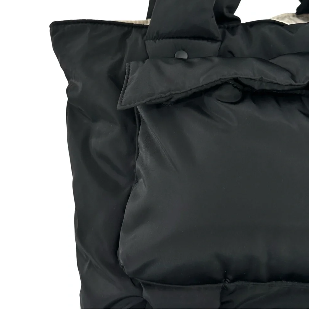 DAGNE DOVER Jemi Cargo Puff Tote - Black Nylon Puffer Tote Bag Laptop Bag